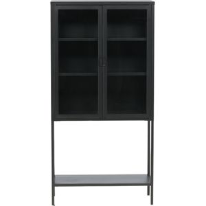 QUVIO Hoge Brede Kast - Zwart Staal - Scandinavisch Design - 150 cm Hoog