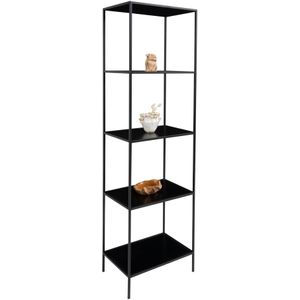 QUVIO Wandkast Gothenburg - Zwart - 5 planken - Staal en Spaanplaat - 51x36x170 cm