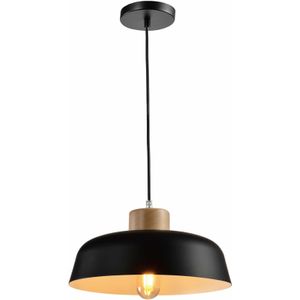 QUVIO Hanglamp Scandinavisch - Rond van metaal en hout - Diameter 30 cm - Zwart en bruin