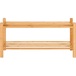 3-Tier Bamboe Lange Schoenenrek Zwart - Stapelbaar Vrijstaand Houten Schoenenplank Organizer 35x11x20 Cm