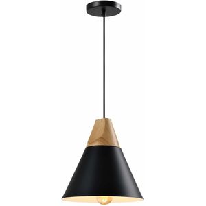 QUVIO Hanglamp Scandinavisch - Kegellamp - Houten kop - D 22 cm - Zwart