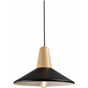 QUVIO Hanglamp modern - hoedvorm met hout - Diameter 35 cm - Zwart en bruin
