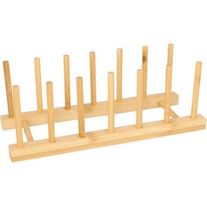 QUVIO Pannendekselhouder - Bamboe - Voor 6 deksels - Dekselhouder - Pan accessoires - Opbergrek - 12,5 x 29 x 10,5 cm