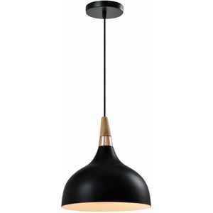 QUVIO Hanglamp Scandinavisch - Simplistisch hoog design - Houten kop - D 30 cm - Zwart