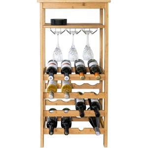 QUVIO Wijnrek staand - Voor 16 flessen + Ophangrek glazen