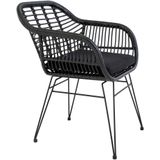 QUVIO Fauteuil tuinstoel Jade - Met kussen - Staal - PE rattan - Zwart - Set van 2