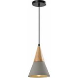 QUVIO Hanglamp landelijk - Kegel van beton - Houten kop - D 18 cm - Grijs