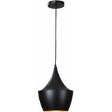 QUVIO Hanglamp modern - Rond met koperen binnenkant - Diameter 25 cm - Zwart