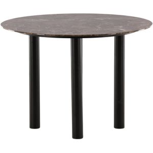 QUVIO Eettafel - Ronde Blikvanger - Zwart en Donkerbruin