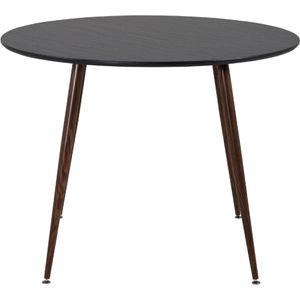 QUVIO Ronde Eettafel - Zwart Tafelblad - Walnoot Poten - 100 cm Diameter