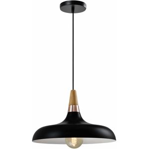 QUVIO Hanglamp Scandinavisch - Simplistisch laag design - Houten kop - D 30 cm - Zwart