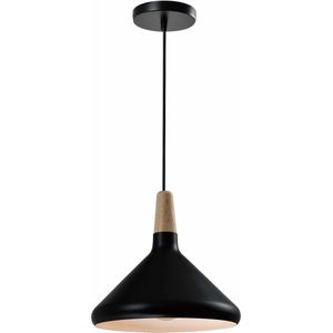 QUVIO Hanglamp Scandinavisch - Hoog design - Houten kop - D 26 cm - Zwart
