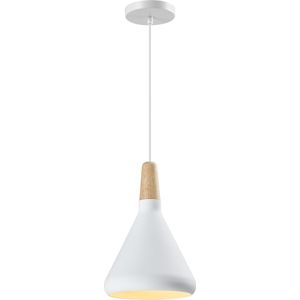 QUVIO Hanglamp Scandinavisch - Kegel design - Houten kop - D 17 cm - Wit