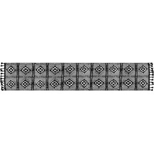 QUVIO Tafelloper met fransjes - 300 cm lang - Zwart