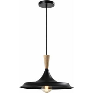 QUVIO Hanglamp retro - Aziatische stijl - Houten kop - D 40 cm - Zwart