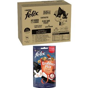 120 x 85 g Felix natvoer  +  60 g Knabbel Mix Grillpret Snack gratis! - Vismix 2 (tonijn, zalm, kabeljauw, schol)