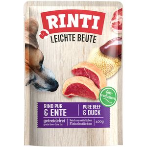 10x400g RINTI Lichte prooi puur rund & eend natvoer voor honden