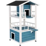 Kattenhuis Penthouse, L 72 x B 72 x H 124 cm, blauw / wit