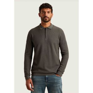 Cast Iron - Longsleeve Half-Zip Polo Structure - Antraciet - Heren Poloshirt