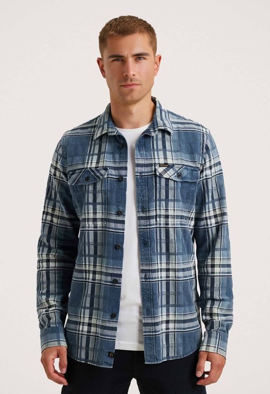 PME Legend Heren overhemd lange mouw blauw (Maat: S) - Ruit
