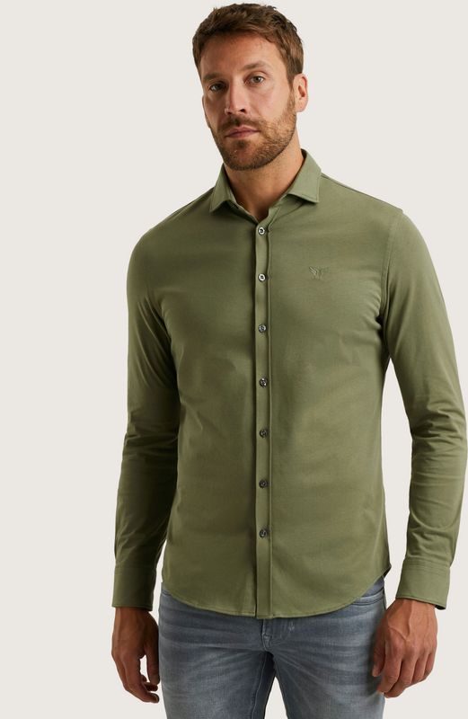 PME Legend Heren overhemd lange mouw groen (Maat: S) - Effen