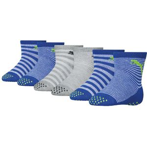 PUMA sokken baby 6-pack anti-slip stripe blauw & grijs unisex