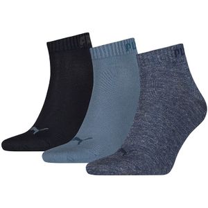 PUMA 3-pack quartersokken blauw unisex