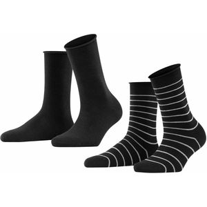 FALKE sokken dames happy stripe 2-pack zwart dames