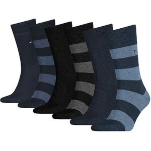 Tommy Hilfiger 6-pack sokken rugby stripe zwart & blauw heren