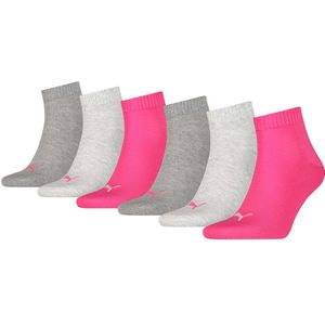 PUMA 6-pack quartersokken plain grijs & roze unisex