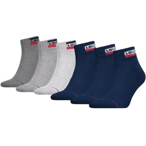 Levi&#039;s 6-pack quartersokken sportswear logo blauw & grijs unisex