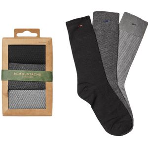 M. Moustache heren giftbox 3-pack sokken gaufré zwart & grijs heren