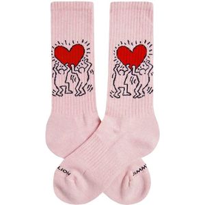 Jimmy Lion sokken athletic heart roze (Keith Haring) unisex