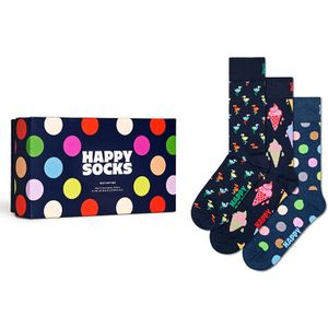 Happy Socks giftbox 3-pack sokken navy blauw unisex