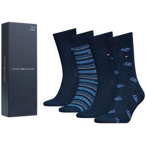 Tommy Hilfiger giftbox 4-pack sokken monogram stripe blauw heren