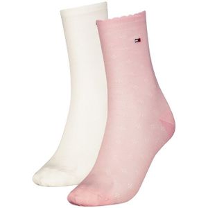 Tommy Hilfiger dames 2-pack sokken summer knit roze & wit dames