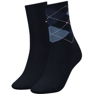 Tommy Hilfiger dames 2-pack sokken check blauw dames