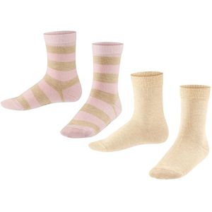 FALKE kids happy stripe 2-pack sokken beige & roze kids