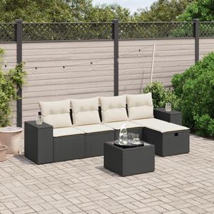 vidaXL 6-delige Loungeset met kussens poly rattan zwart