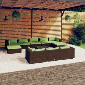 vidaXL 11-delige Loungeset met kussens poly rattan bruin