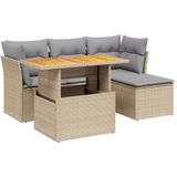 vidaXL 6-delige Loungeset met kussens poly rattan beige