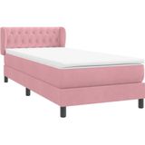 vidaXL Boxspring met matras fluweel roze 100x220 cm