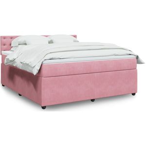 vidaXL Boxspring met matras fluweel roze 180x200 cm