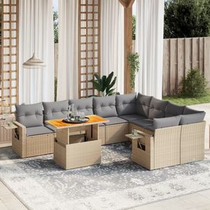 vidaXL 10-delige Loungeset met kussens poly rattan beige