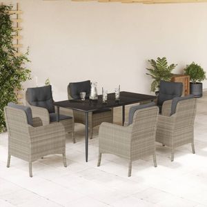 vidaXL 7-delige Tuinset met kussens poly rattan grijs