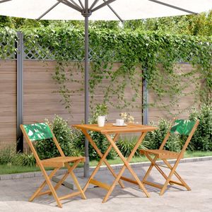 vidaXL - 3-delige - Bistroset - bladpatroon - stof - en - massief - hout