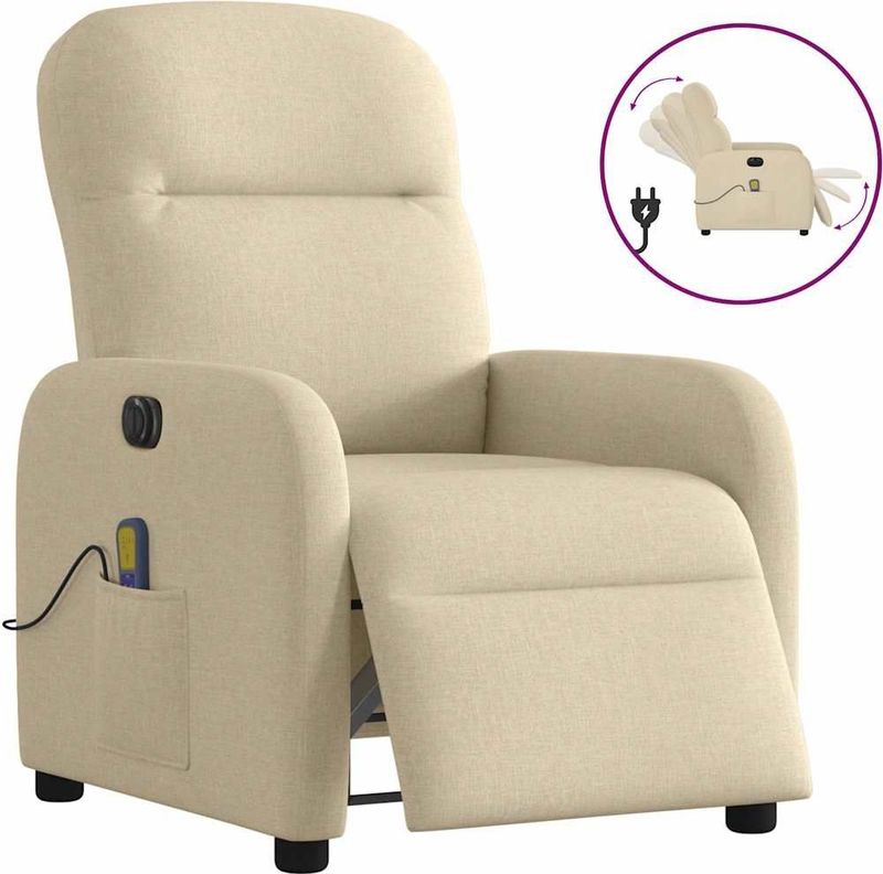 vidaXL Massagestoel elektrisch verstelbaar stof crèmekleurig