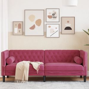 vidaXL Driezitsbank Chesterfield-stijl met bolsters fluweel wijnrood