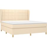 vidaXL Boxspring met matras stof crèmekleurig 160x200 cm