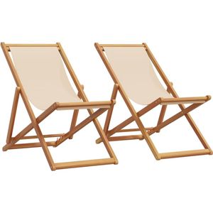 vidaXL Strandstroelen 2 st inklapbaar stof en massief hout beige